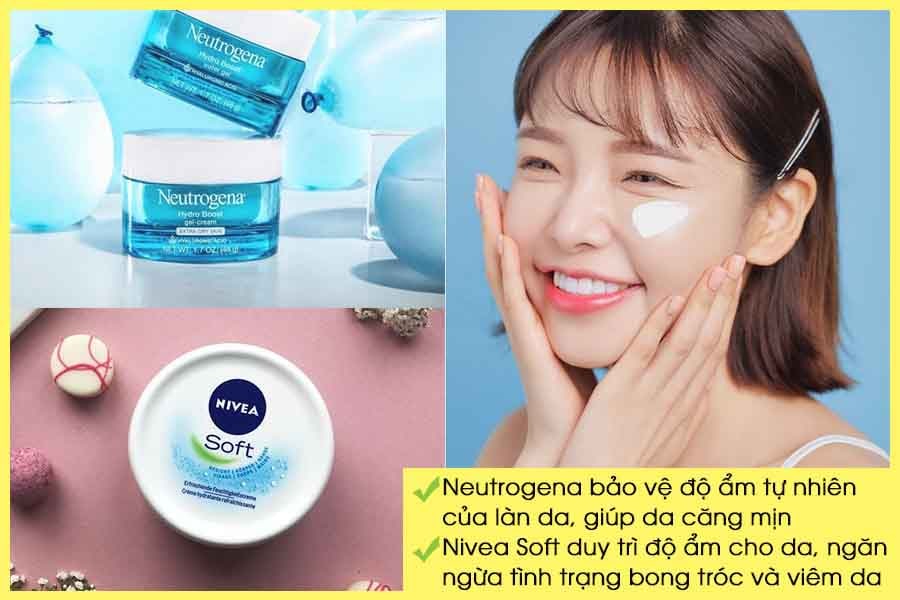 Kem dưỡng ẩm da mặt Neutrogena và Nivea Soft 